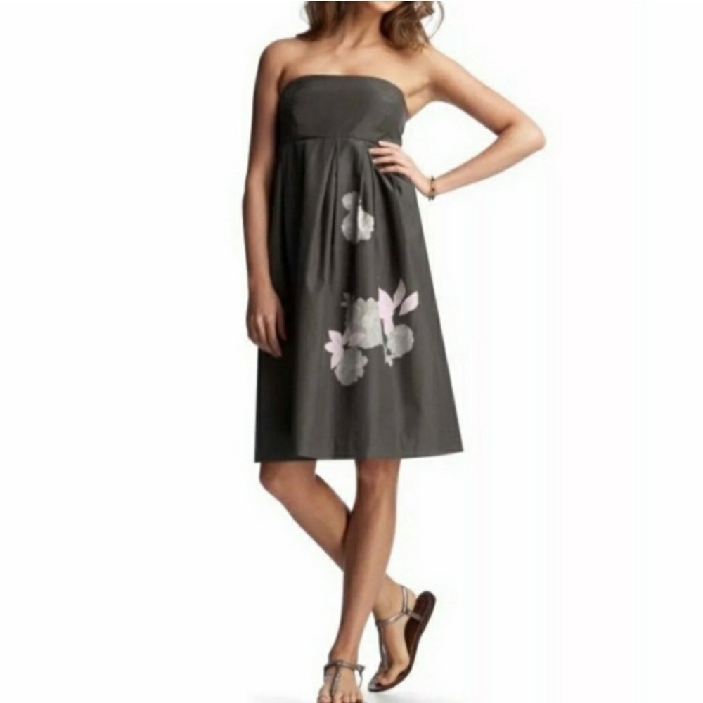 Gap Gray Appliqué Floral Strapless Dress, Womens size 8